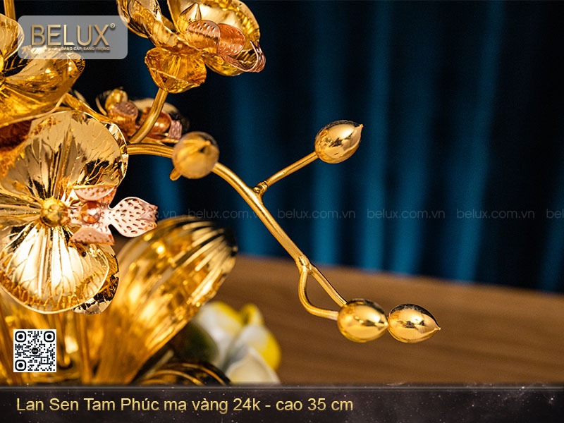 Chậu Lan Sen Tam Phúc mạ vàng 24k cao 35cm&nbsp;